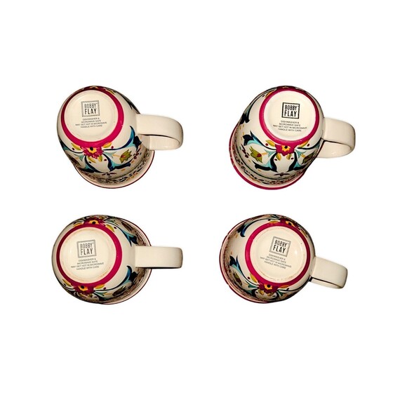 Bobby Flay Sevilla Coffee Tea Mug Red Rim Set Of 4 - Picture 3 of 5